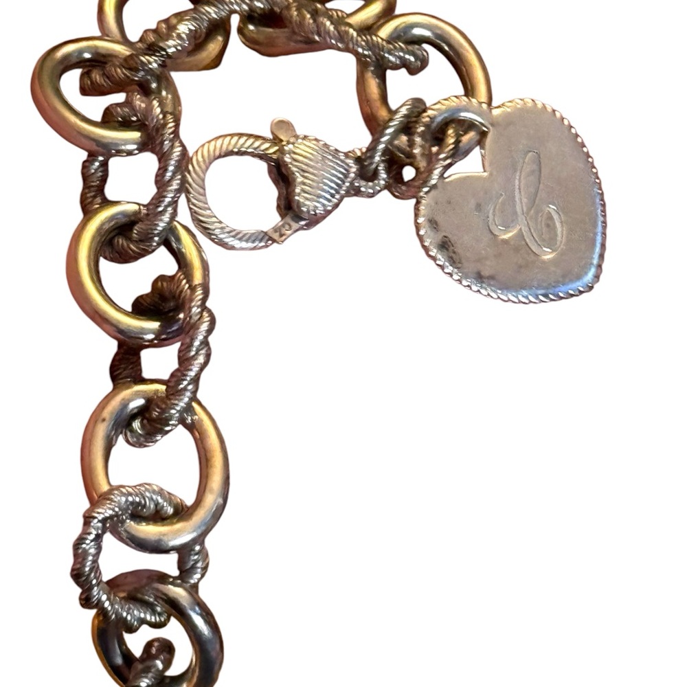 Judith Ripka Chain Bracelet Heart Charm Initial C Sterling Silver 925 CZ - Picture 5 of 8